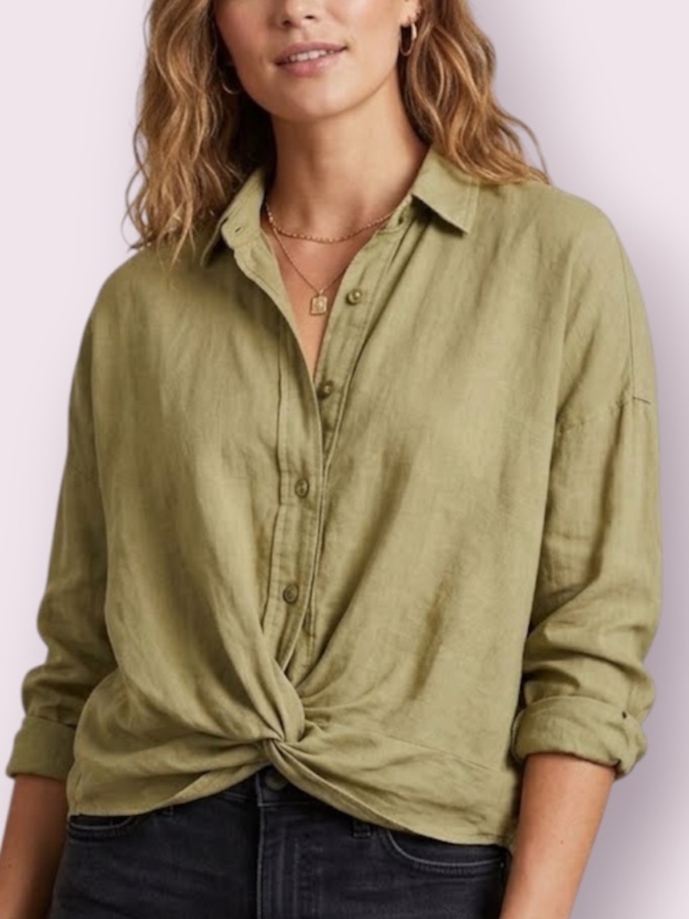 YFB Young Fabulous & Broke Tourist Popover Top Twist Knot Button Front Green XS